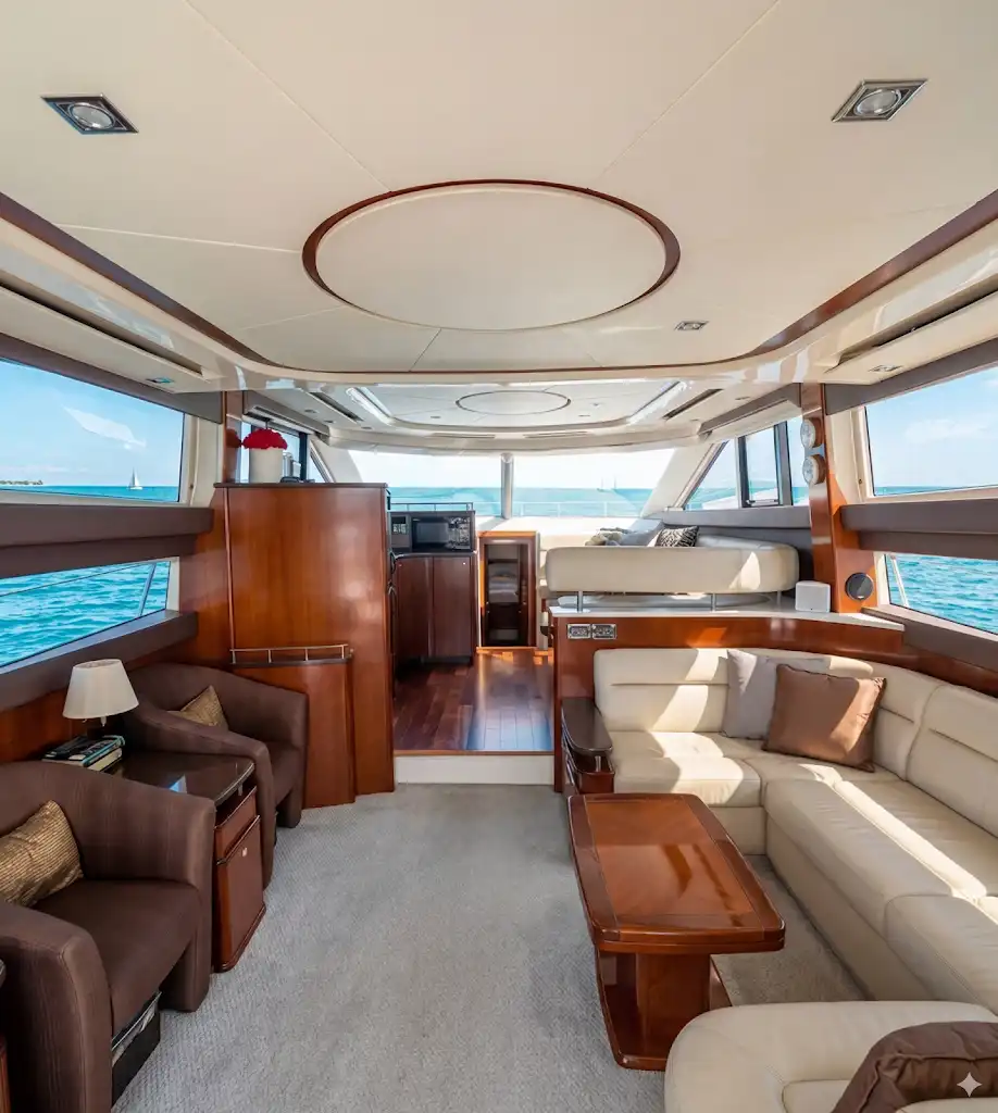 C Weed main saloon set up for a private corporate yacht charter in Vancouver